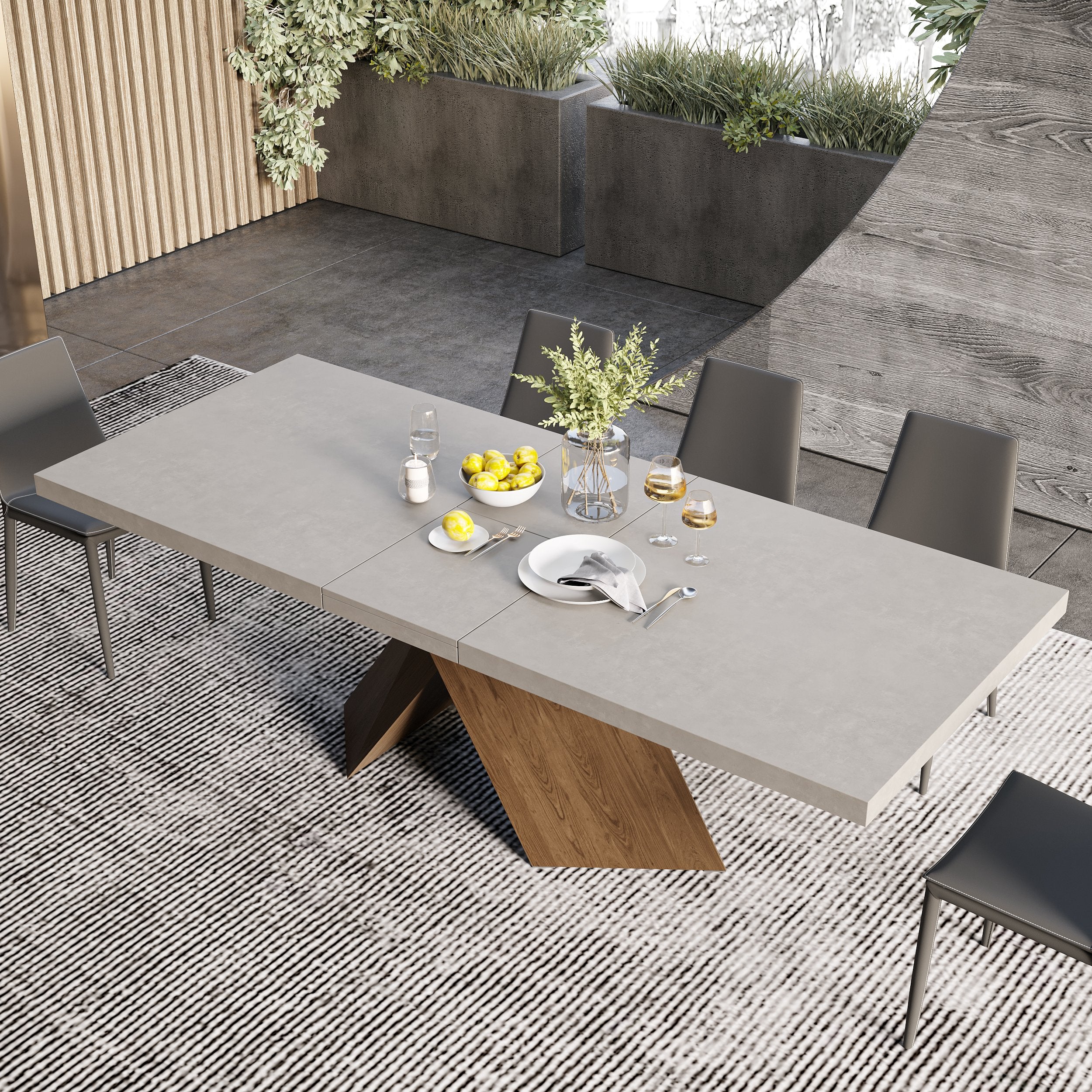 HMR - Farmhouse Extendable Wood Dining Table