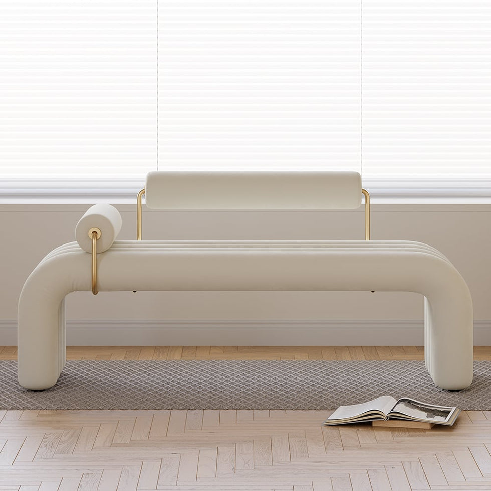 HMR - Modern Line Tufted Bench Velvet Upholstered Entryway Bench in Gold Finish