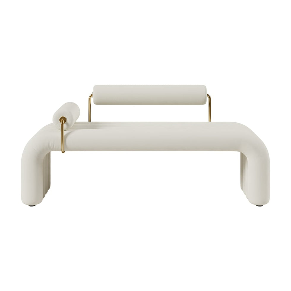 HMR - Modern Line Tufted Bench Velvet Upholstered Entryway Bench in Gold Finish