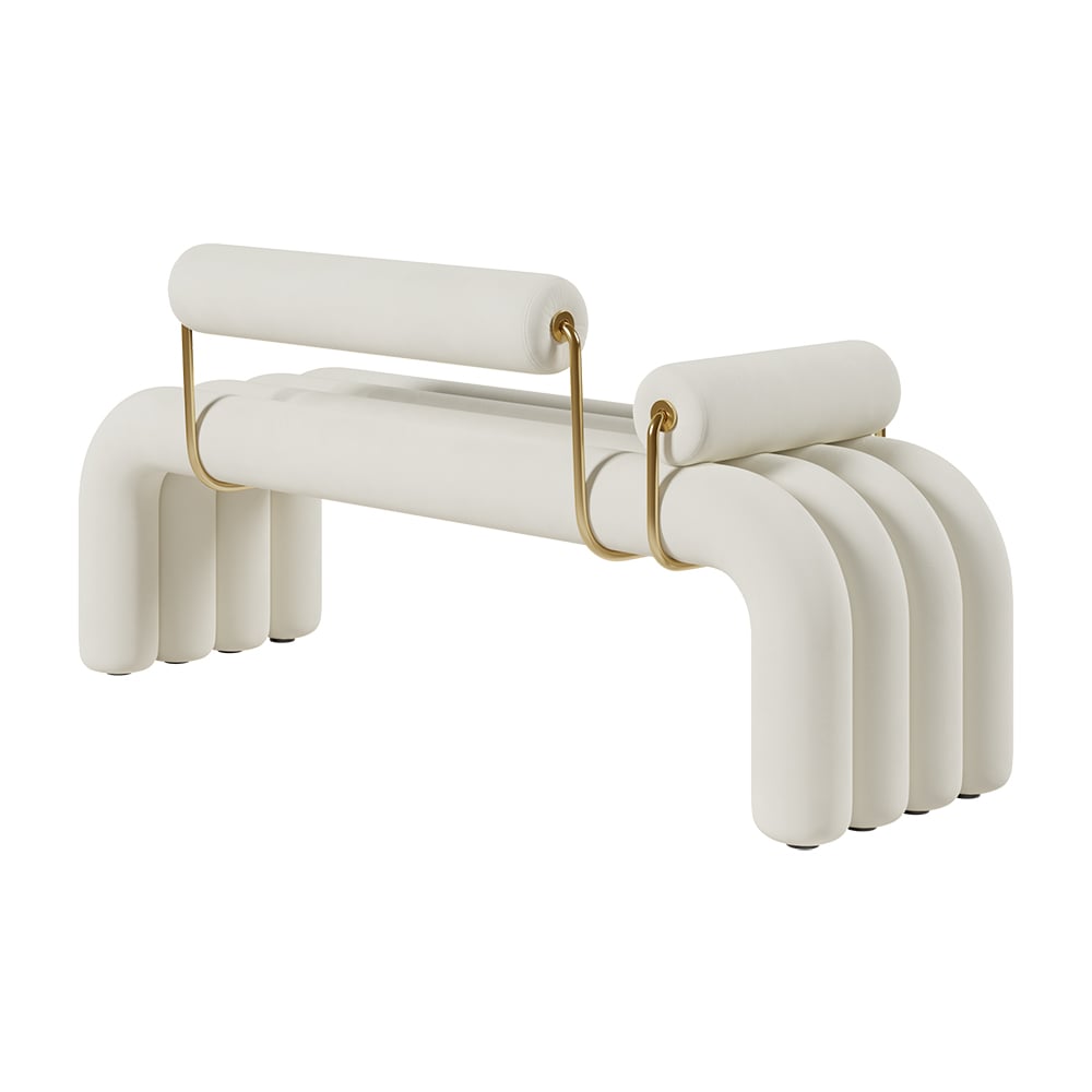 HMR - Modern Line Tufted Bench Velvet Upholstered Entryway Bench in Gold Finish