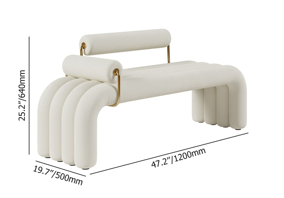 HMR - Modern Line Tufted Bench Velvet Upholstered Entryway Bench in Gold Finish