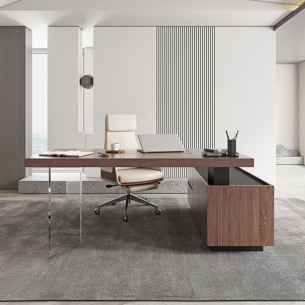 HMR - 71.5" Modern L-Shape Standing Executive Desk with Side Cabinet and lifter Desktop