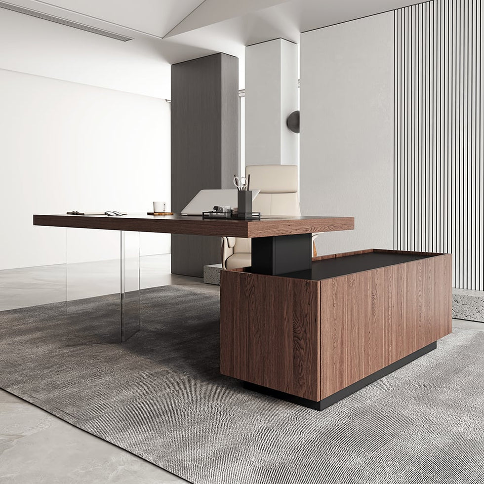 HMR - 71.5" Modern L-Shape Standing Executive Desk with Side Cabinet and lifter Desktop