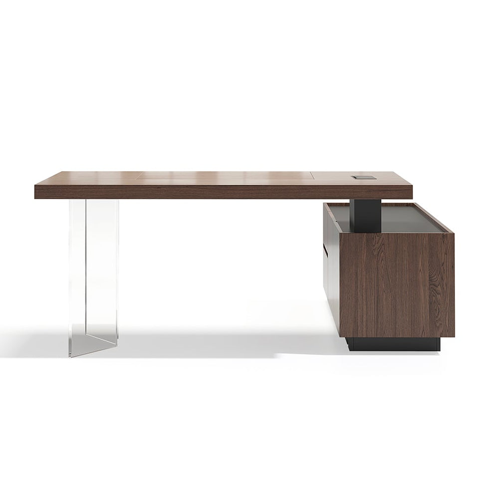 HMR - 71.5" Modern L-Shape Standing Executive Desk with Side Cabinet and lifter Desktop