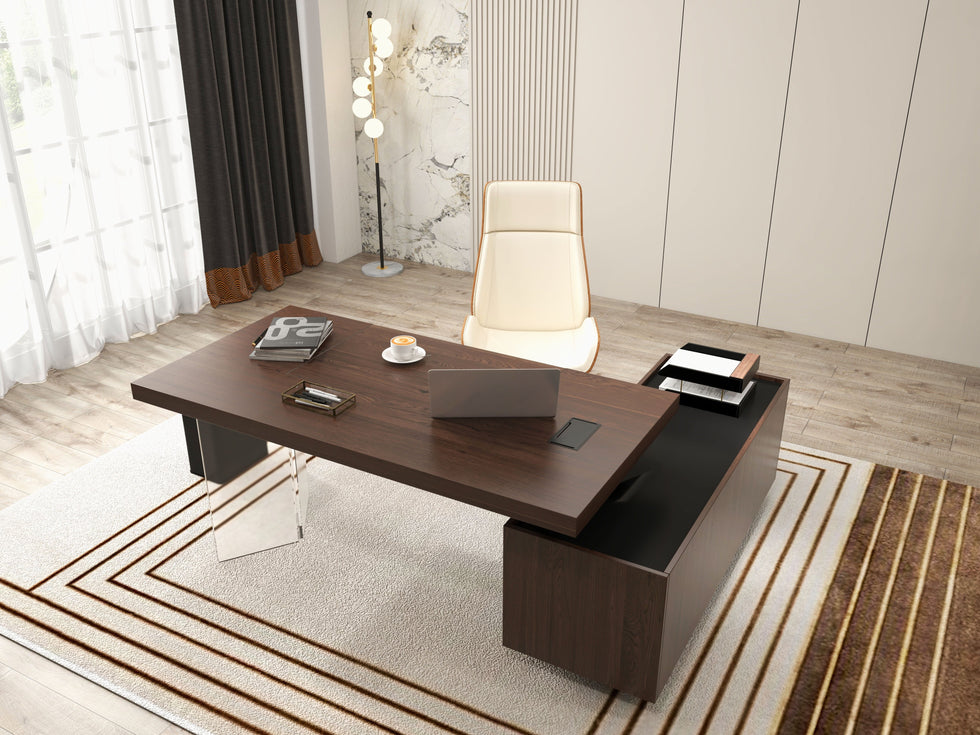 HMR - 71.5" Modern L-Shape Standing Executive Desk with Side Cabinet and lifter Desktop
