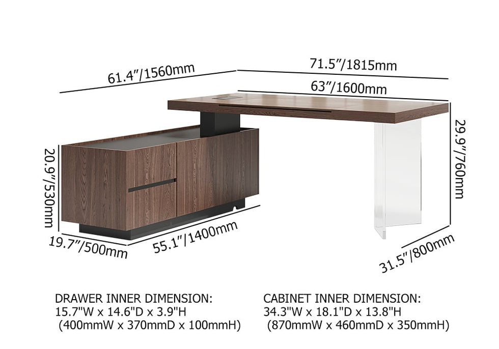 HMR - 71.5" Modern L-Shape Standing Executive Desk with Side Cabinet and lifter Desktop