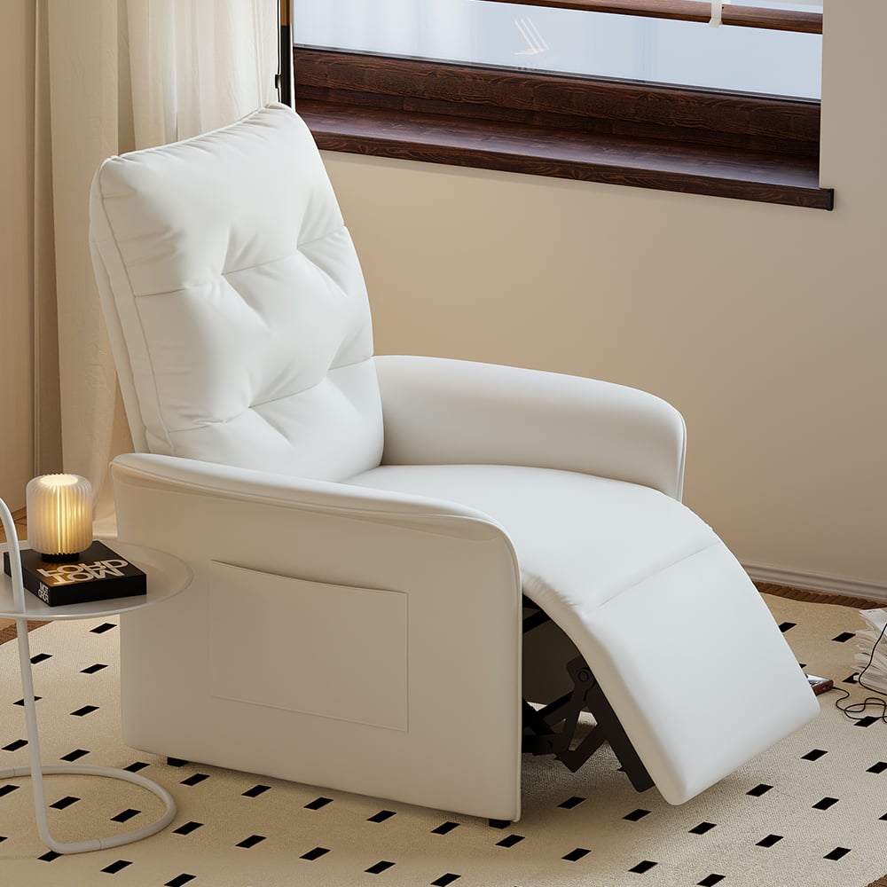 HMR - Leather Power Recliner Accent Chair with Side Pocket
