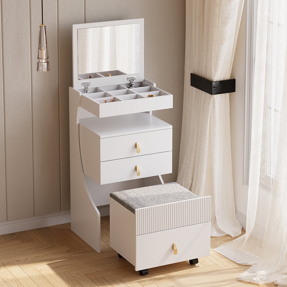 HMR - Modern Makeup Vanity Set with Mirror Mini Dressing Table with Stool