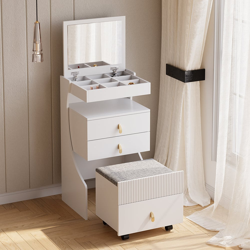 HMR - Modern Makeup Vanity Set with Mirror Mini Dressing Table with Stool