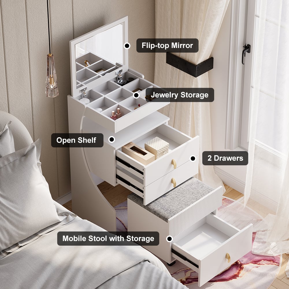HMR - Modern Makeup Vanity Set with Mirror Mini Dressing Table with Stool