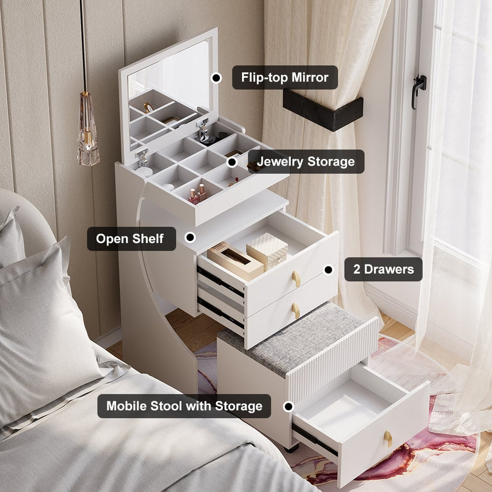 HMR - Modern Makeup Vanity Set with Mirror Mini Dressing Table with Stool