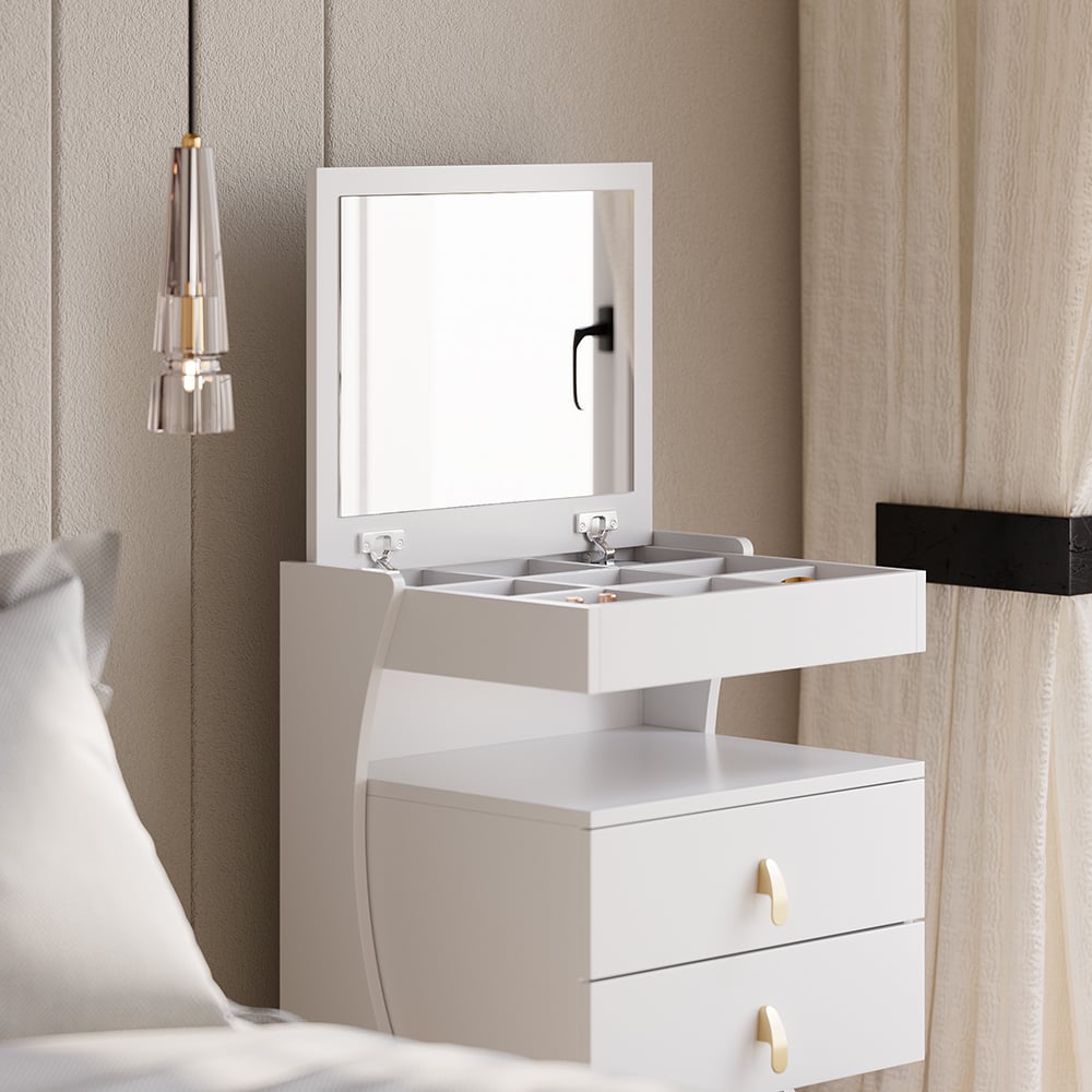 HMR - Modern Makeup Vanity Set with Mirror Mini Dressing Table with Stool