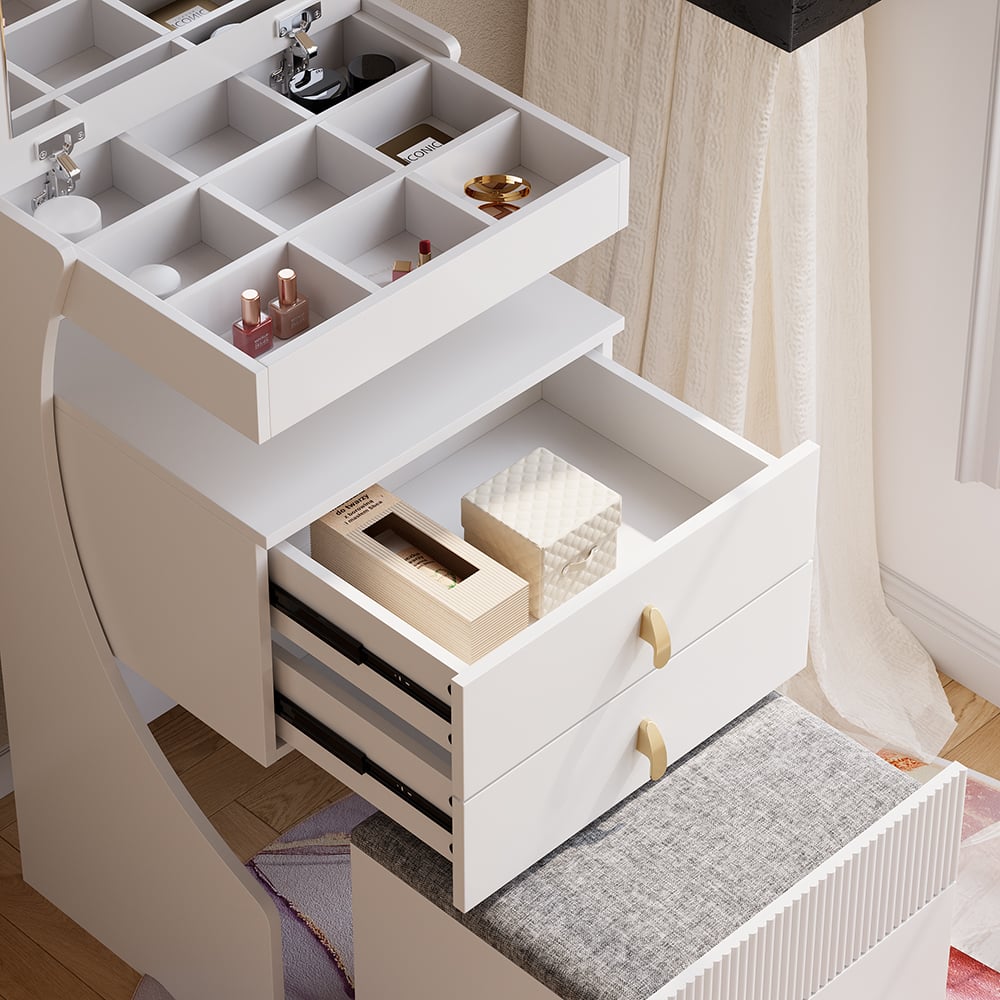 HMR - Modern Makeup Vanity Set with Mirror Mini Dressing Table with Stool