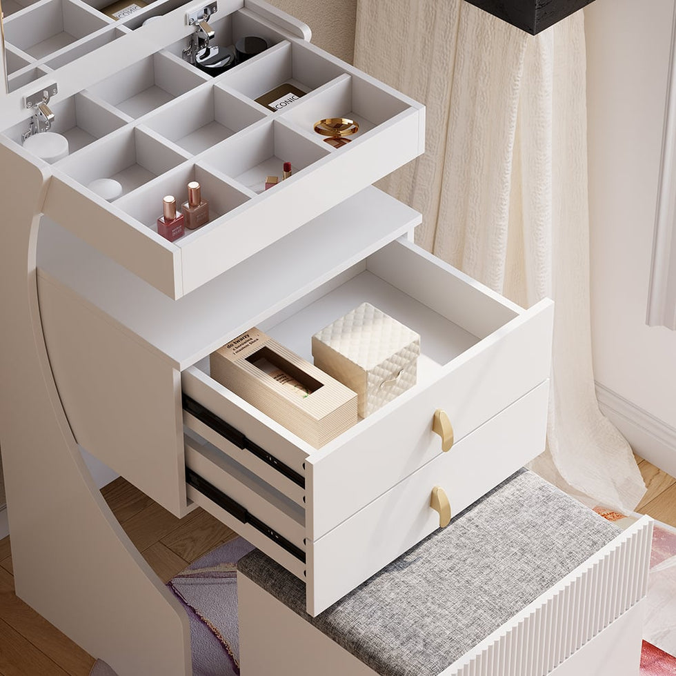 HMR - Modern Makeup Vanity Set with Mirror Mini Dressing Table with Stool