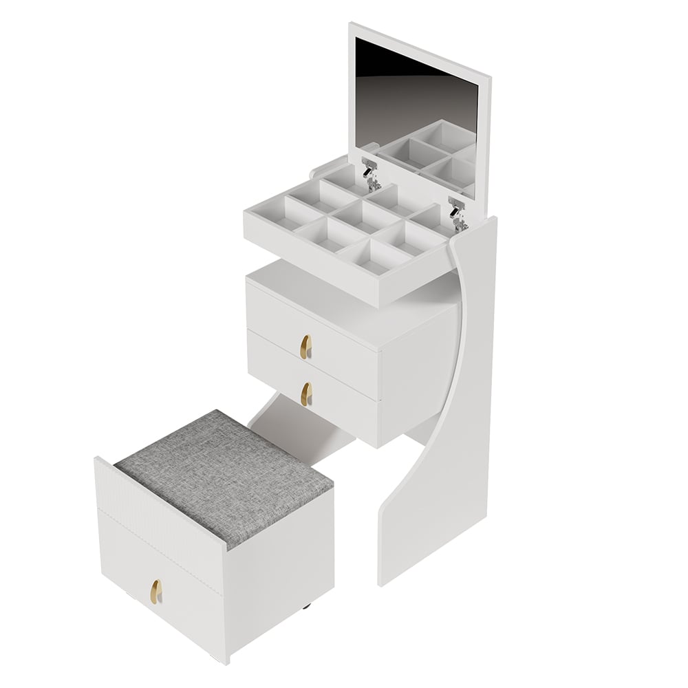 HMR - Modern Makeup Vanity Set with Mirror Mini Dressing Table with Stool