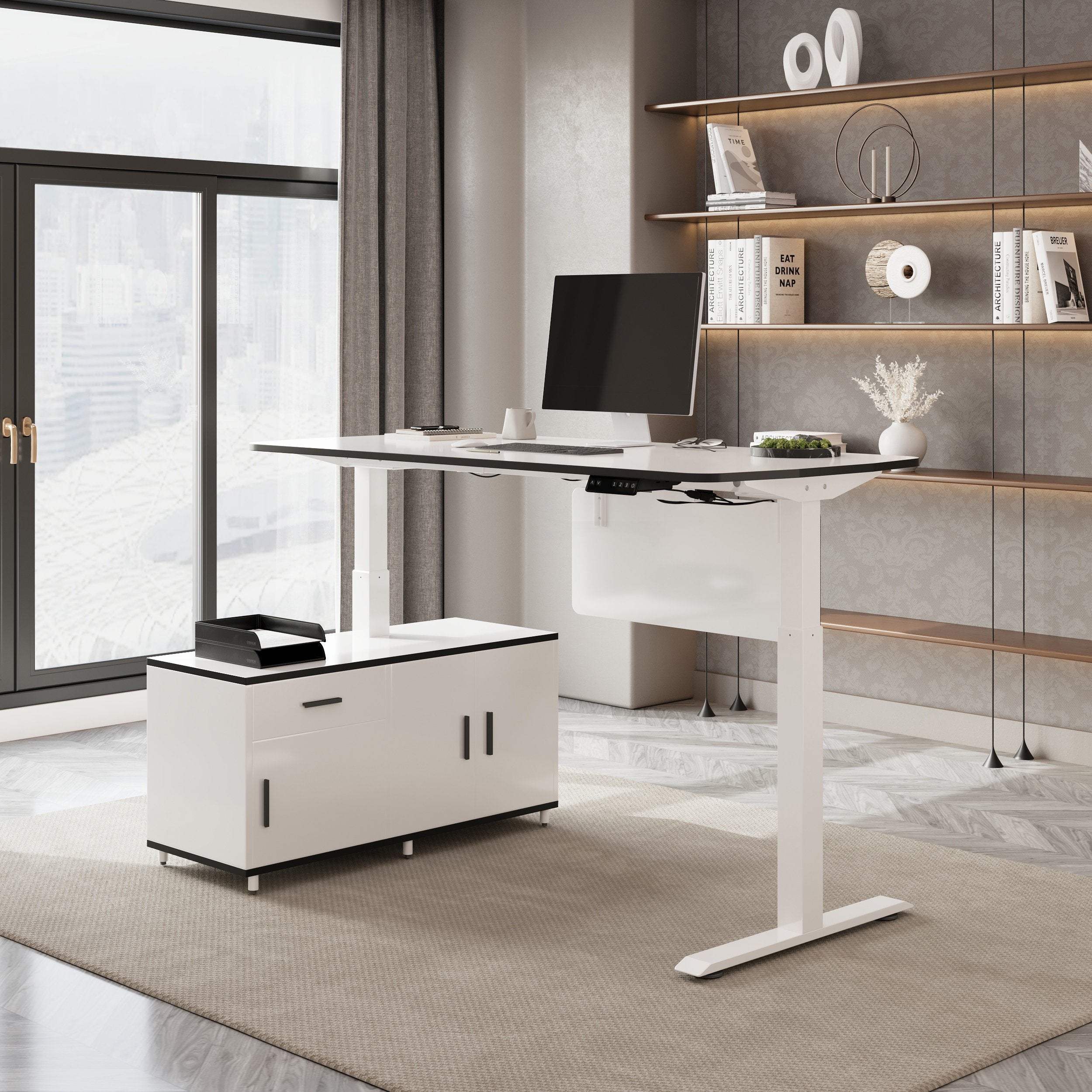 HMR - Modern L Shaped Adjustable Electric Standing Executive Desk
