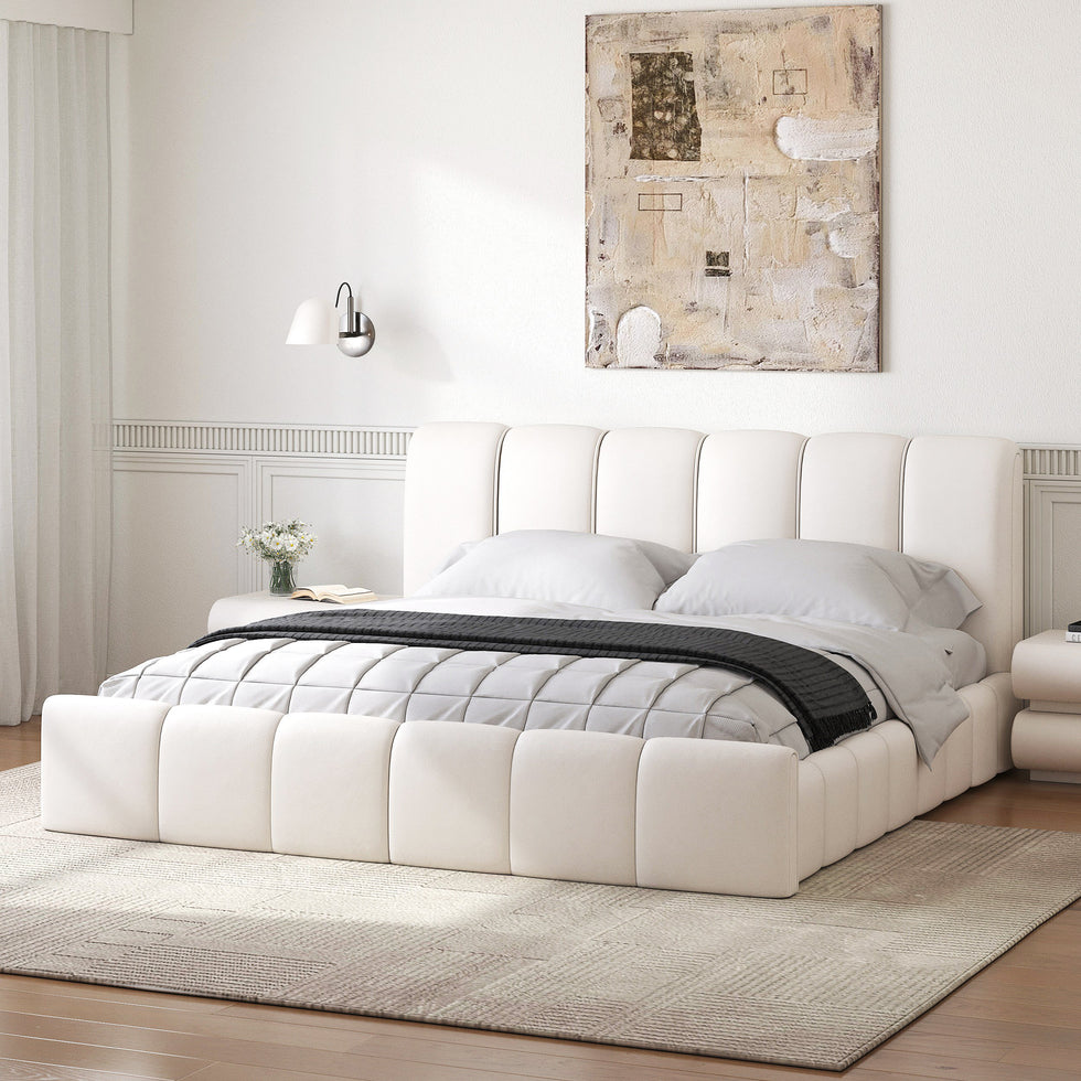 HMR - Humply Modern Leather Wingback King Bed Frame with Upholstered Headboard