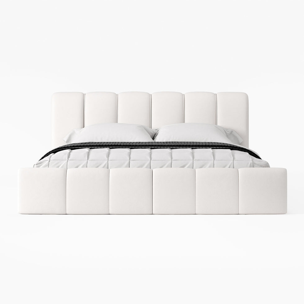 HMR - Humply Modern Leather Wingback King Bed Frame with Upholstered Headboard