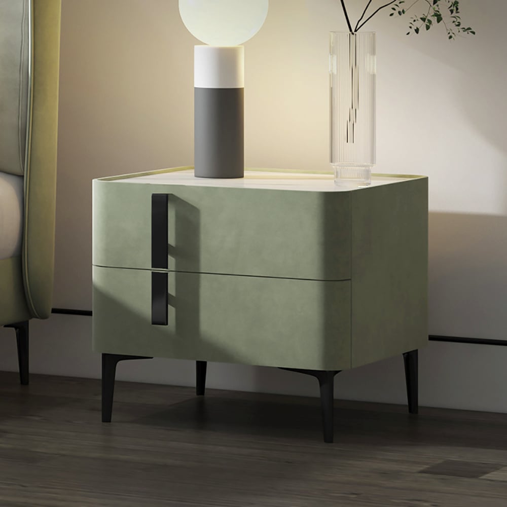 HMR - Modern Nightstand with Drawers & Sintered Stone Top Freestanding Bedside Table
