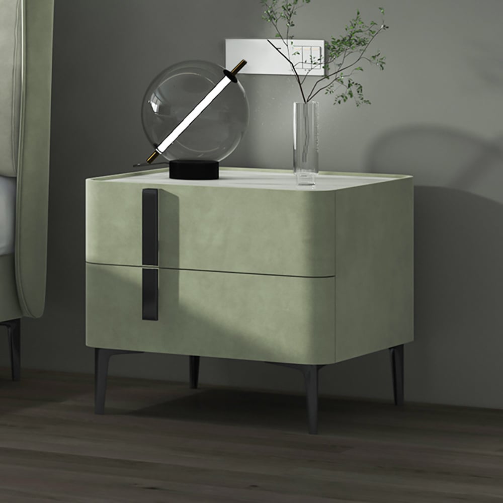 HMR - Modern Nightstand with Drawers & Sintered Stone Top Freestanding Bedside Table