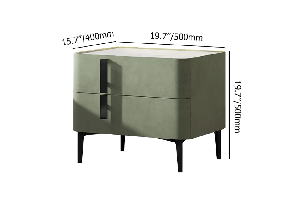 HMR - Modern Nightstand with Drawers & Sintered Stone Top Freestanding Bedside Table