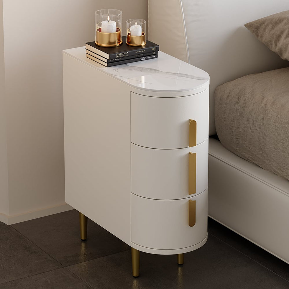HMR - Narrow Sintered Stone Top 3-Drawer Nightstand