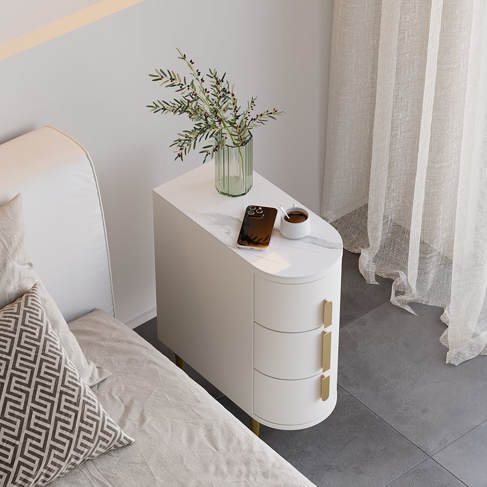 HMR - Narrow Sintered Stone Top 3-Drawer Nightstand