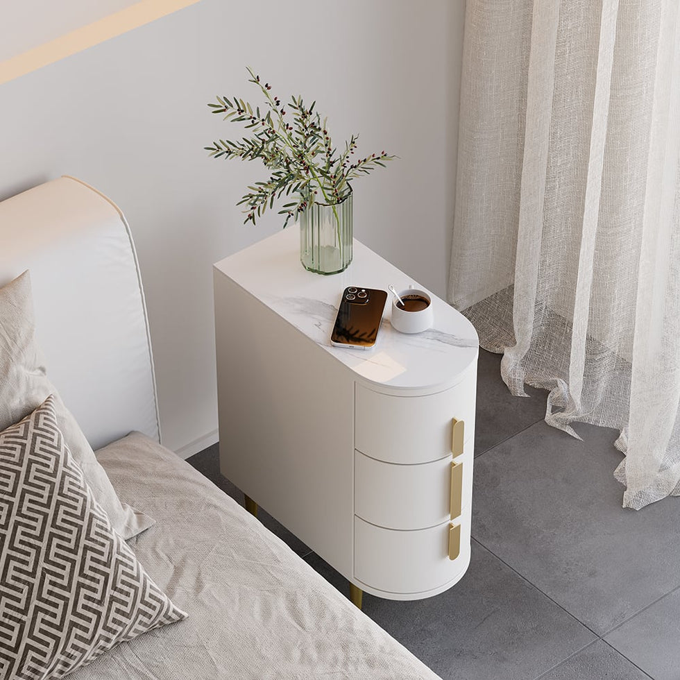 HMR - Narrow Sintered Stone Top 3-Drawer Nightstand
