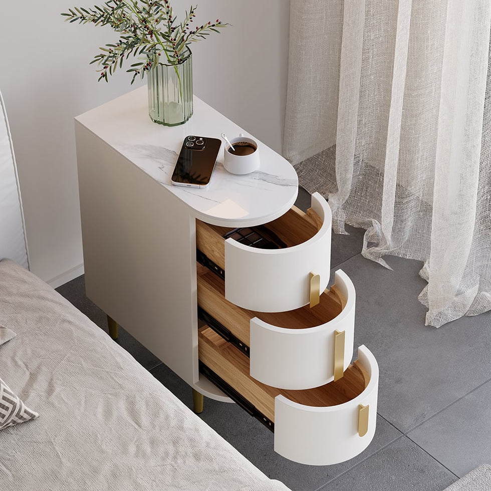HMR - Narrow Sintered Stone Top 3-Drawer Nightstand