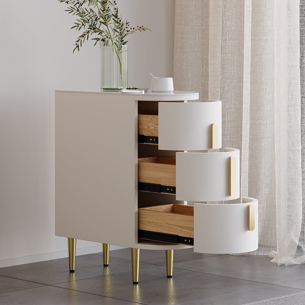 HMR - Narrow Sintered Stone Top 3-Drawer Nightstand