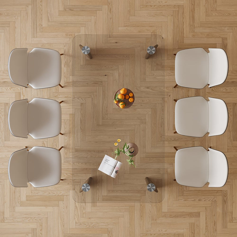 HMR - 70.9" Modern Rectangle Tempered Glass Dining Table Seats 6-8 People