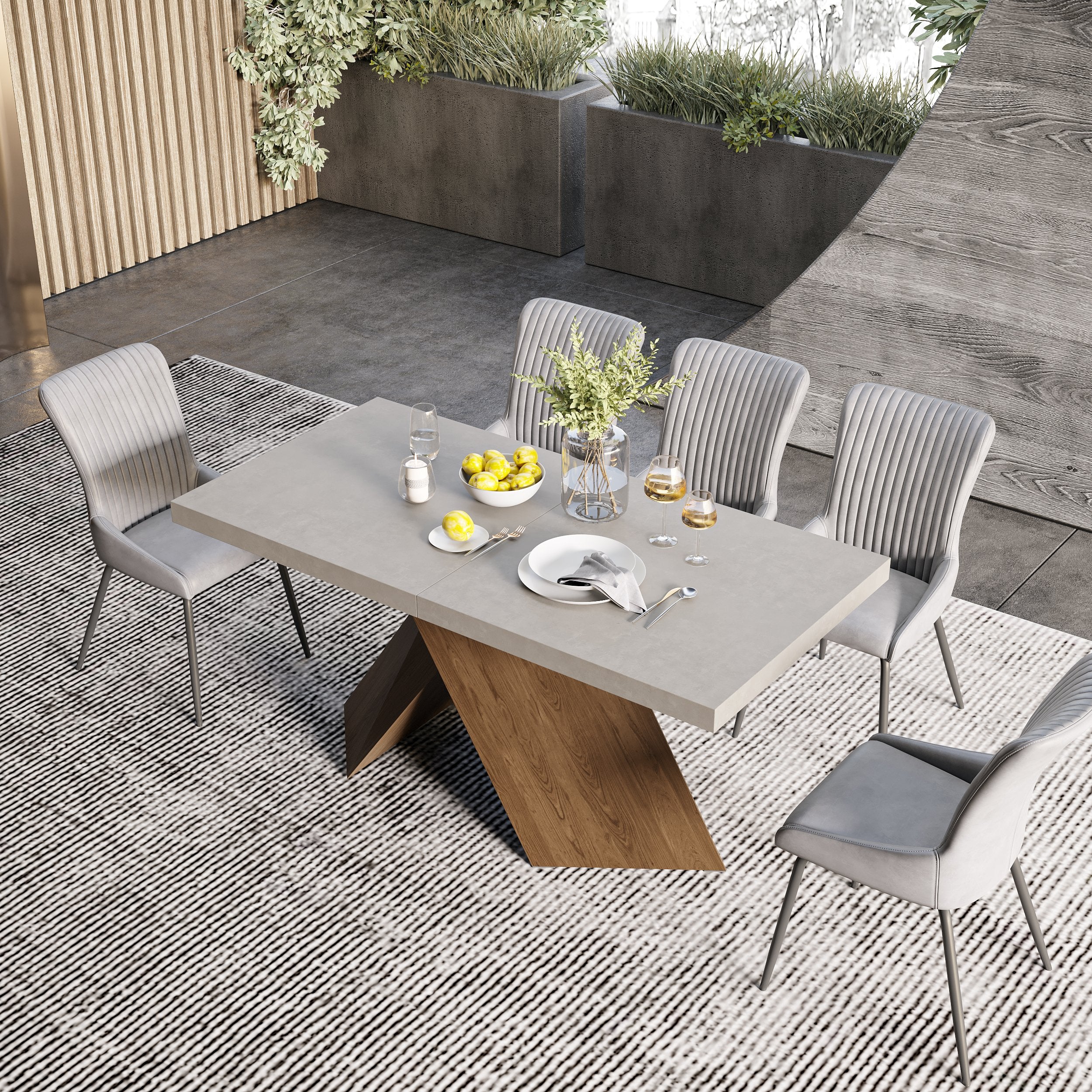 HMR - Farmhouse Extendable Wood Dining Table