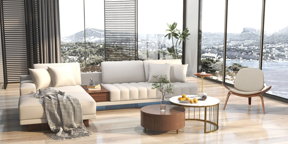 HMR - 126" L-Shaped Modular Sectional with Chaise & Ottoman