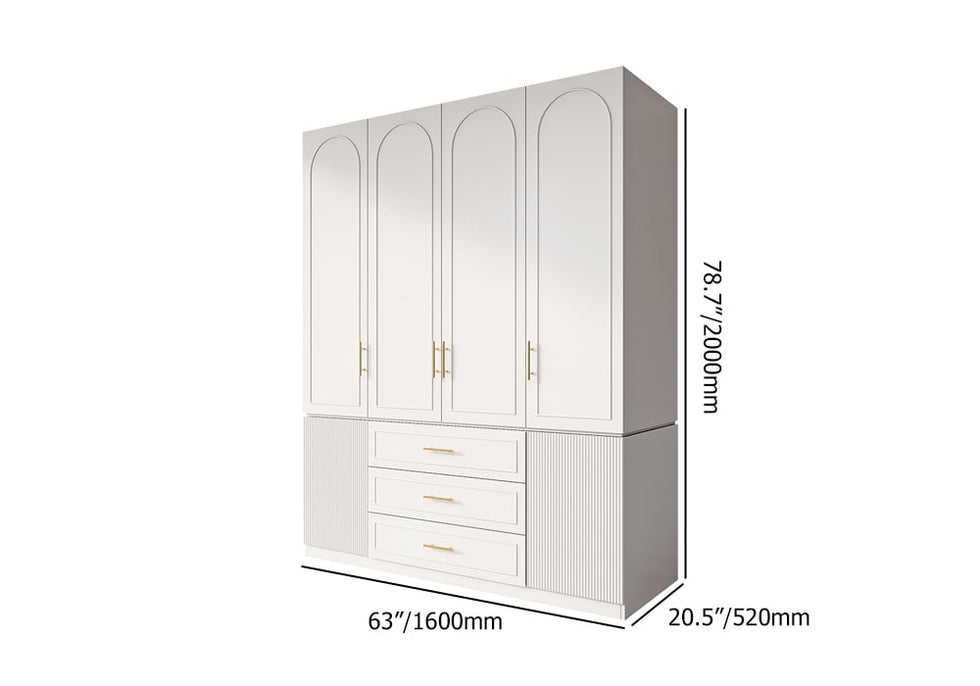 HMR - Modern Luxury White Wide Armoire Clothes Cabinet with 3 Drawers & 6 Doors