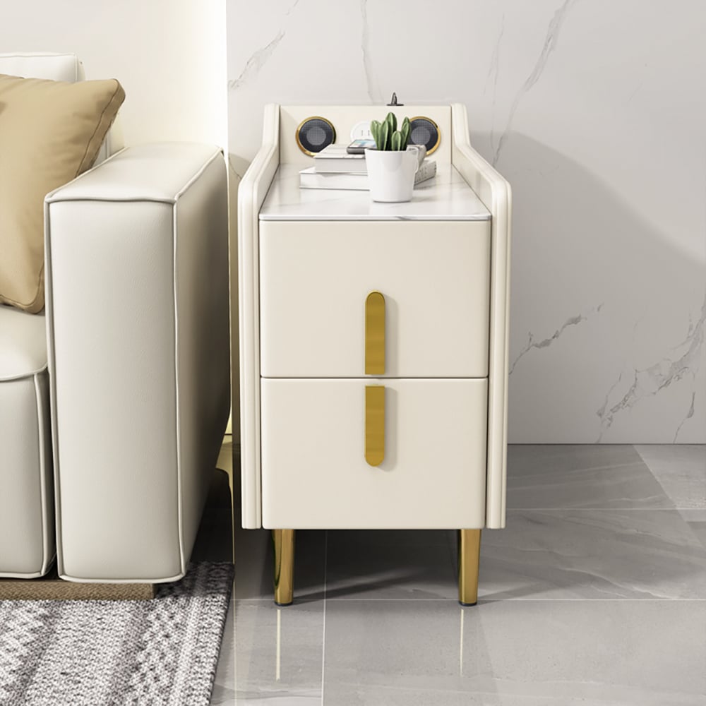 HMR - Modern Multifunctional Narrow Side Table Sintered Stone Top End Table Speaker & USB Port