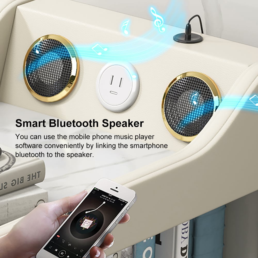 HMR - Modern Multifunctional Narrow Side Table Sintered Stone Top End Table Speaker & USB Port