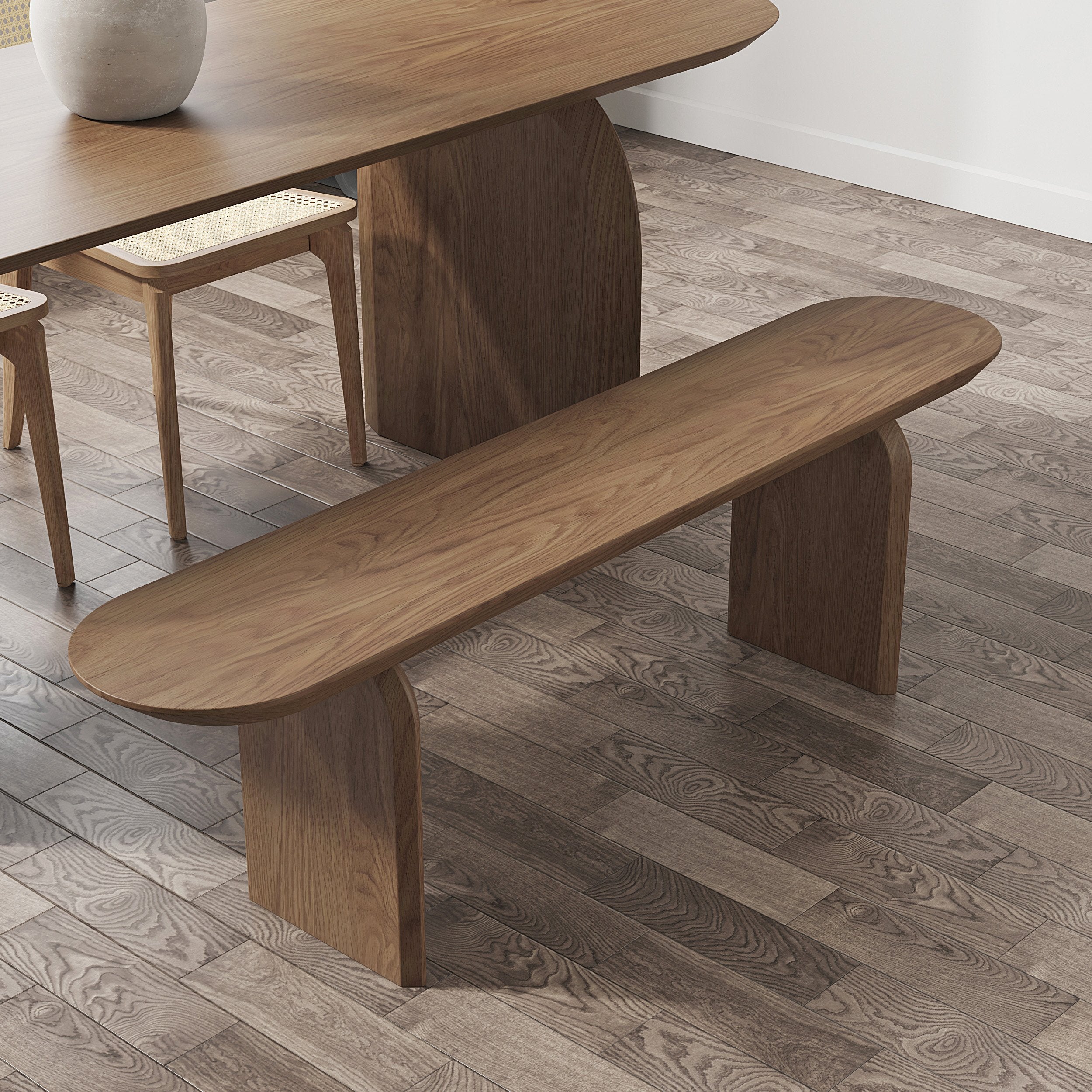 HMR - Tintica Series Japandi Oval Solid Wood Dining Bench Seats 1-2 People