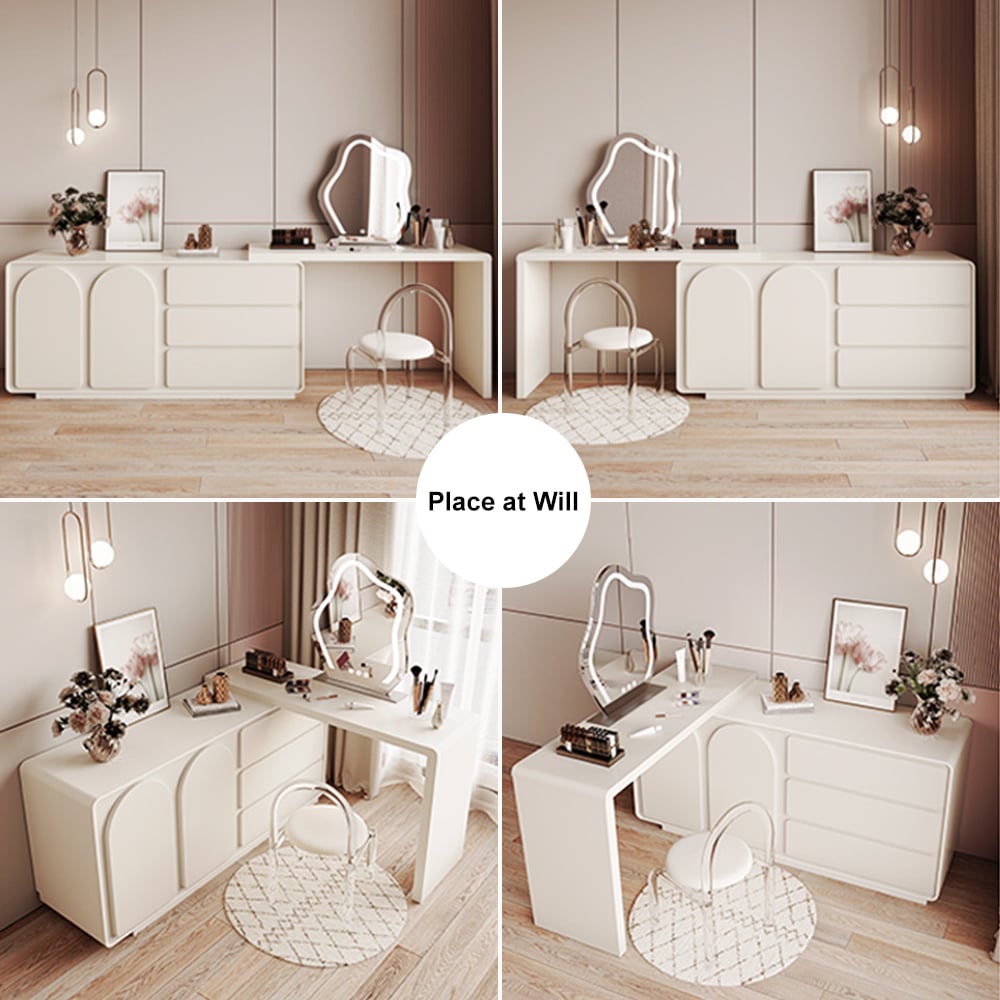 HMR - Arem Modern Makeup Vanity Retracted Dressing Table Beauty Station with Drawers