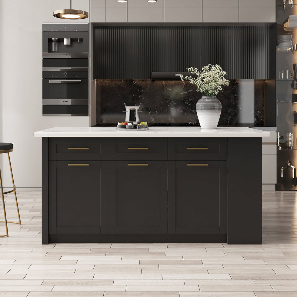 HMR - 72" Modern Style Laminate Kitchen Islands with Multi-Storage