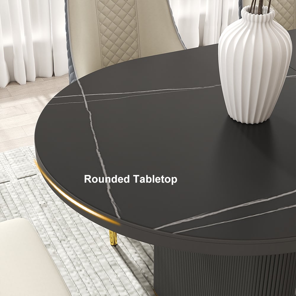 HMR - 79''-95'' Oval Extendable Sintered Stone Top Dining Table Seats 8-10