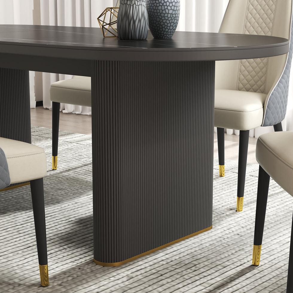 HMR - 79''-95'' Oval Extendable Sintered Stone Top Dining Table Seats 8-10