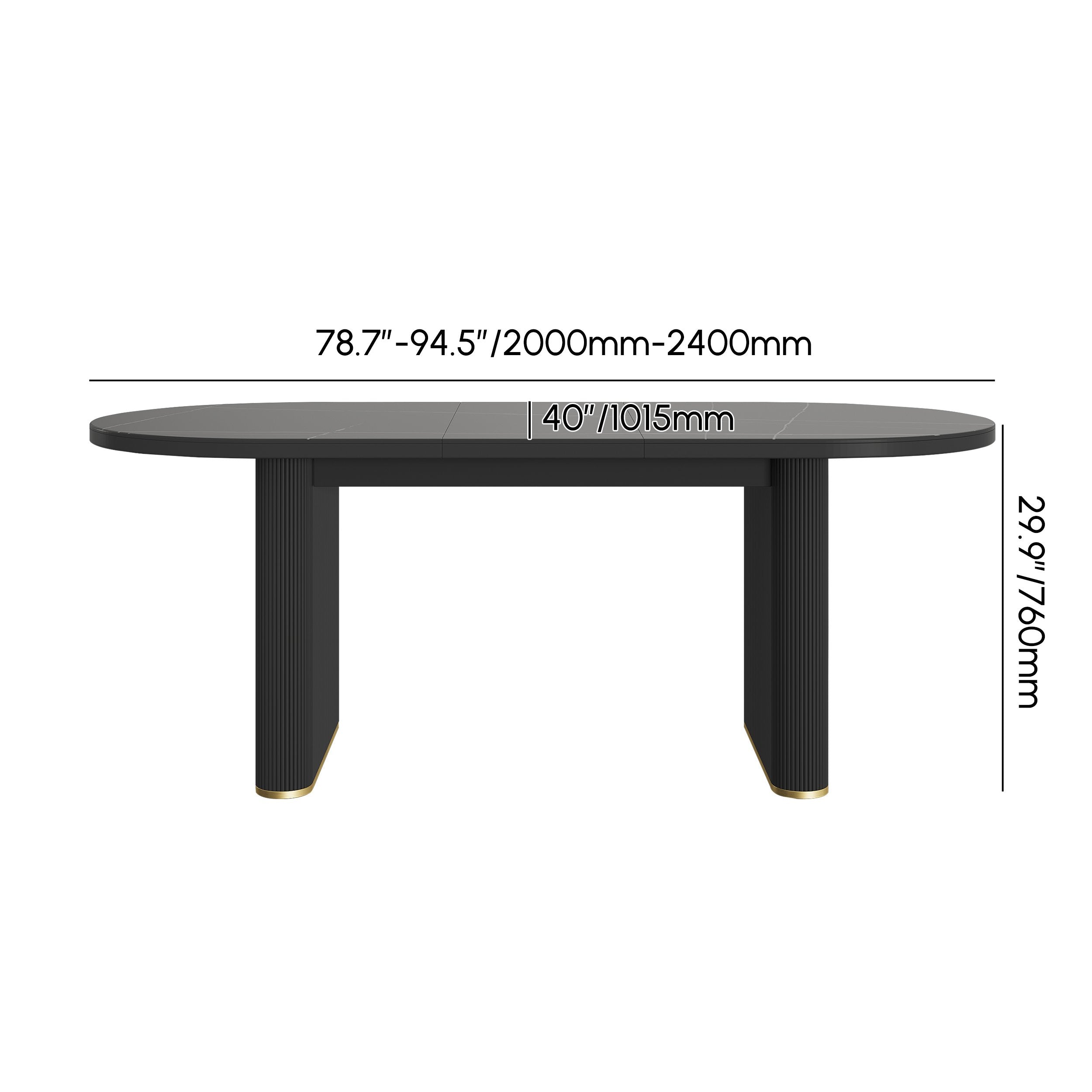 HMR - 79''-95'' Oval Extendable Sintered Stone Top Dining Table Seats 8-10