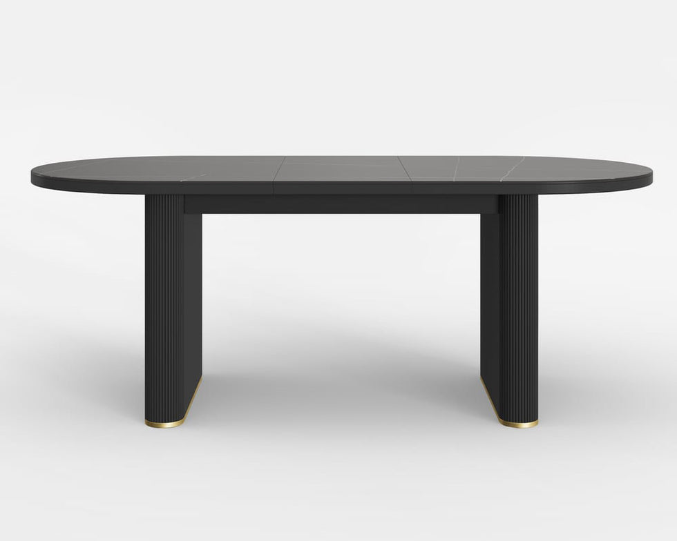 HMR - 79''-95'' Oval Extendable Sintered Stone Top Dining Table Seats 8-10
