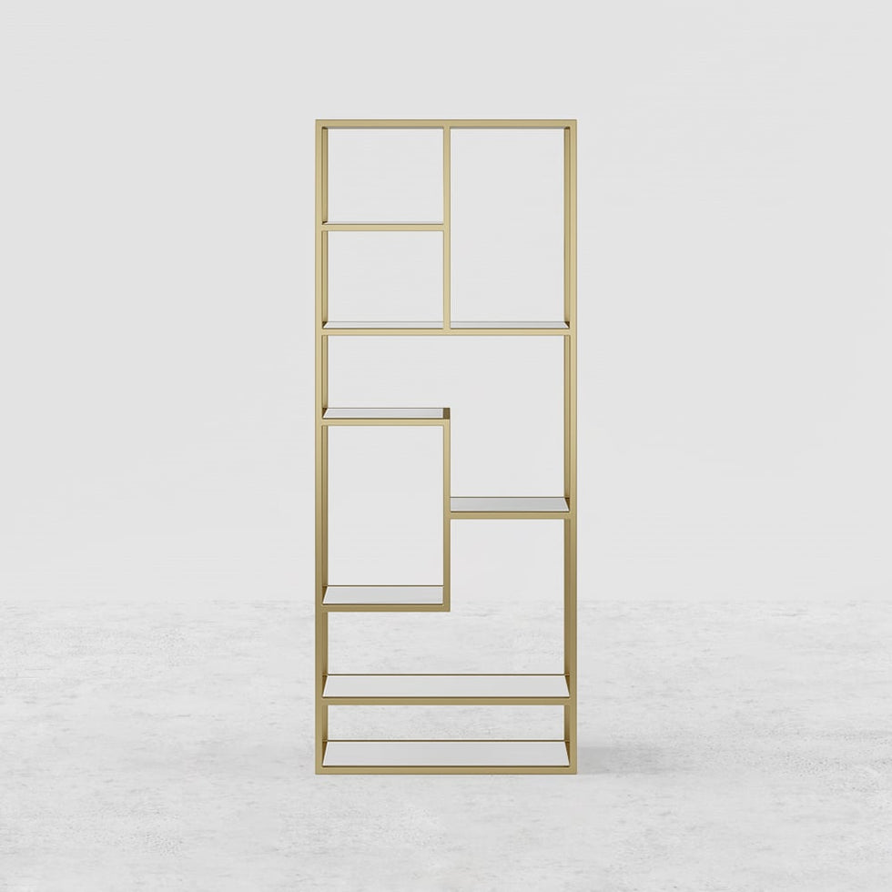 HMR - 78" Modern White & Gold Etagere Bookshelf Display 8-Shelf Tall Book Shelf Rich Storage