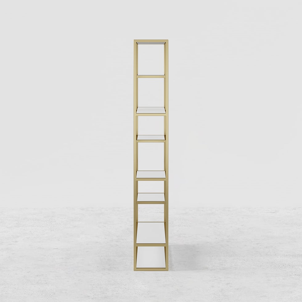 HMR - 78" Modern White & Gold Etagere Bookshelf Display 8-Shelf Tall Book Shelf Rich Storage