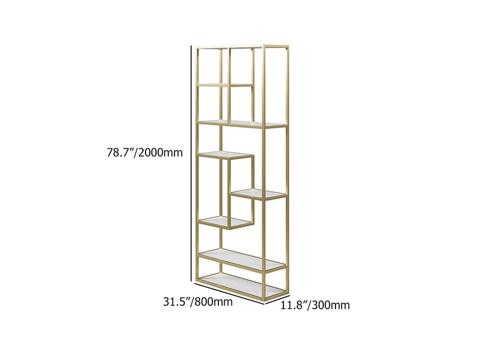 HMR - 78" Modern White & Gold Etagere Bookshelf Display 8-Shelf Tall Book Shelf Rich Storage