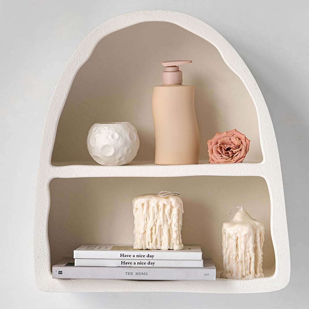 HMR - Codiys Art Deco White Arched Wall Mounted Shelf Wood Floating Shelf with Open Storage