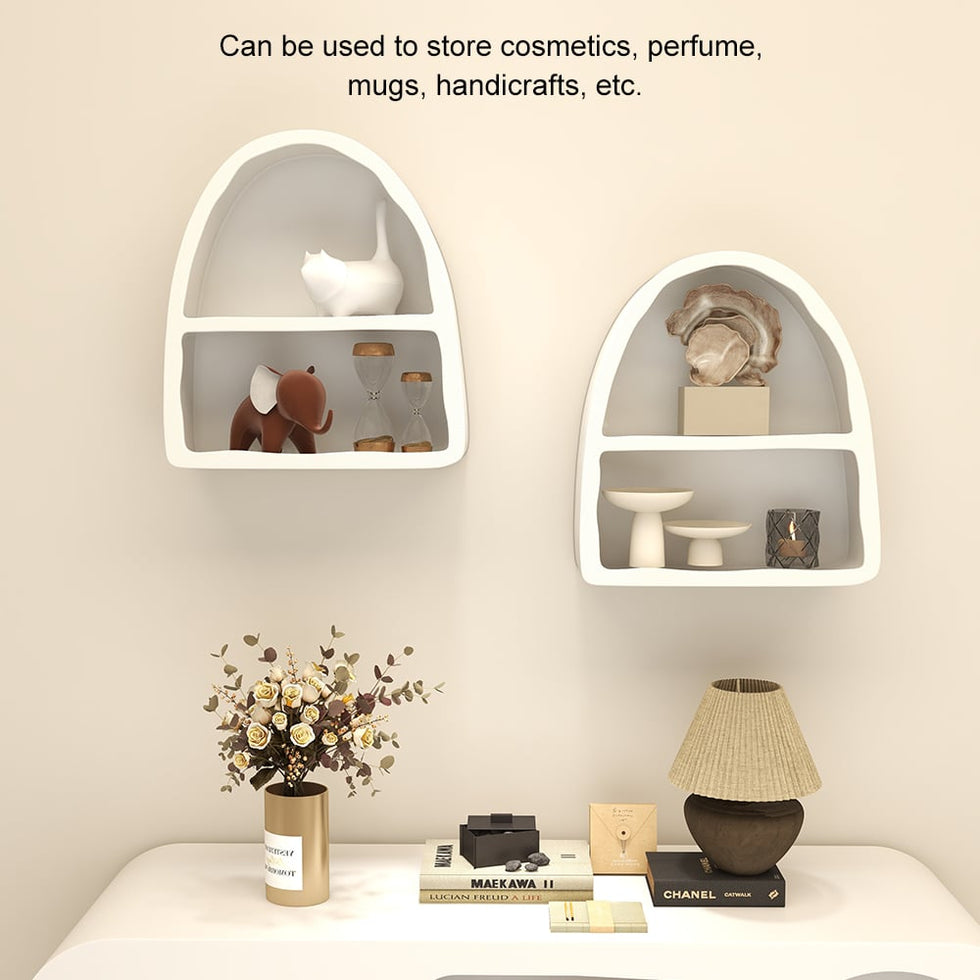 HMR - Codiys Art Deco White Arched Wall Mounted Shelf Wood Floating Shelf with Open Storage