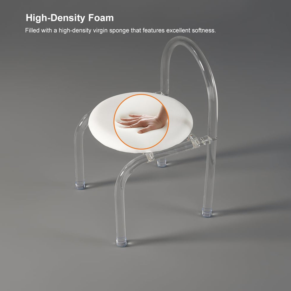 HMR - Modern White Vanity Stool with Back Velvet Upholstered Acrylic Chair for Bedroom