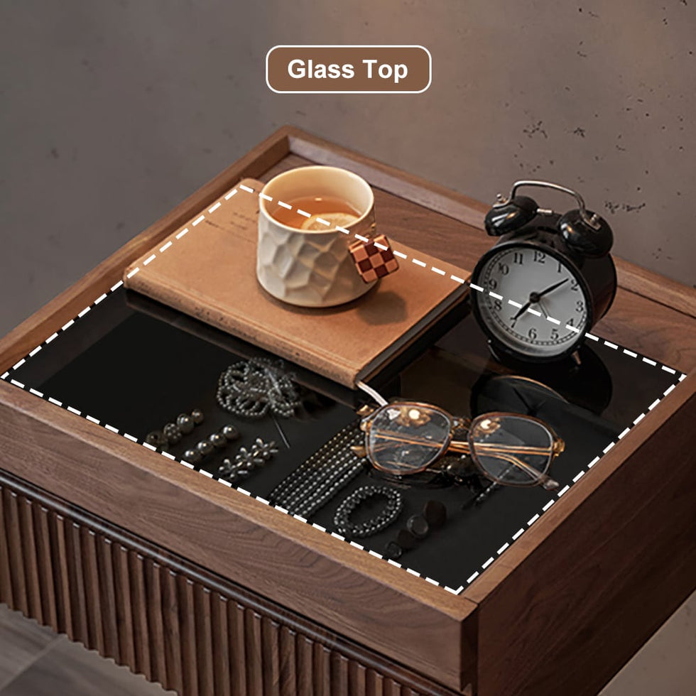 HMR - Modern Floating Nightstand with Glass Top & Jewelry Storage Bedside Table